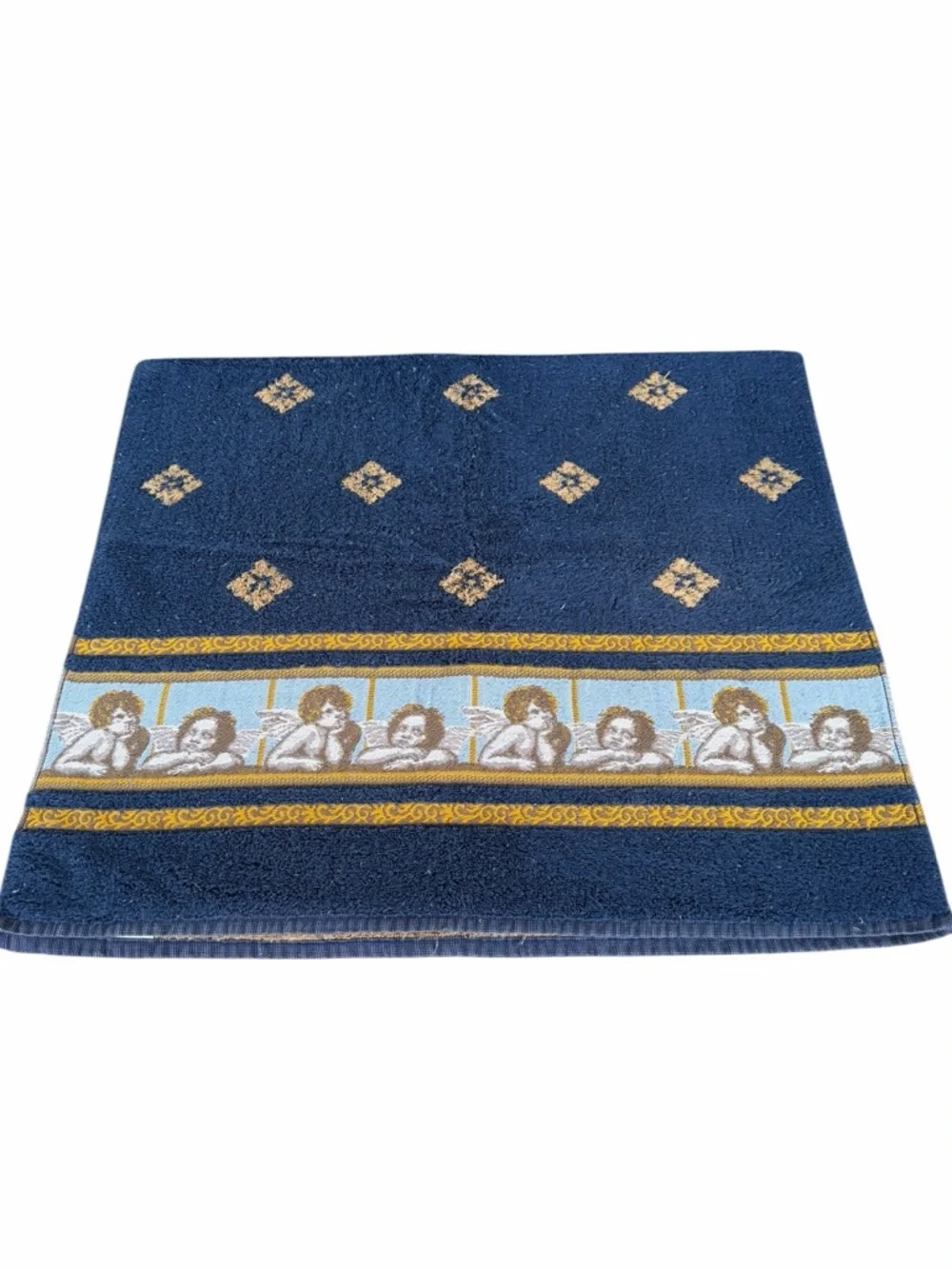 VTG Celestial Sun Moon Stars Cherub Angel Bath Towel Set Damaged Cutter READ